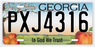 GA license plate PXJ4316