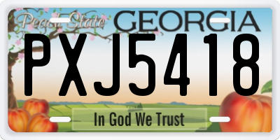 GA license plate PXJ5418