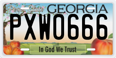 GA license plate PXW0666