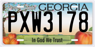 GA license plate PXW3178
