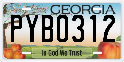 GA license plate PYB0312
