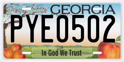 GA license plate PYE0502