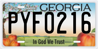 GA license plate PYF0216