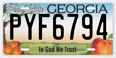 GA license plate PYF6794