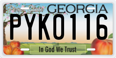 GA license plate PYK0116