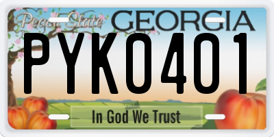 GA license plate PYK0401