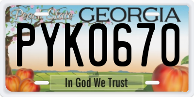 GA license plate PYK0670