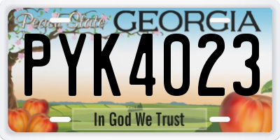 GA license plate PYK4023