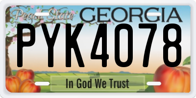GA license plate PYK4078