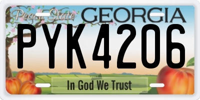 GA license plate PYK4206