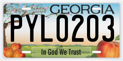 GA license plate PYL0203