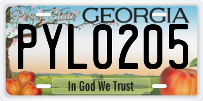 GA license plate PYL0205