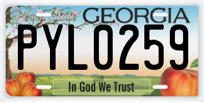 GA license plate PYL0259