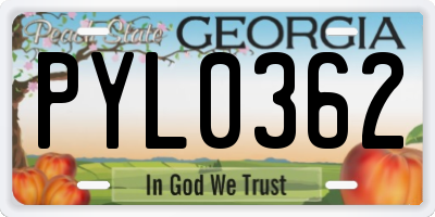 GA license plate PYL0362