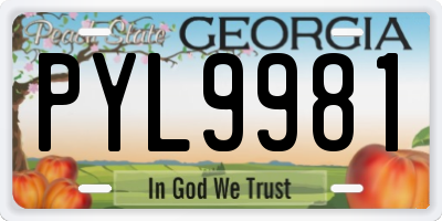 GA license plate PYL9981