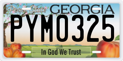 GA license plate PYM0325
