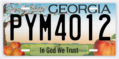 GA license plate PYM4012