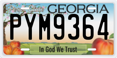 GA license plate PYM9364