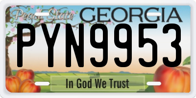 GA license plate PYN9953