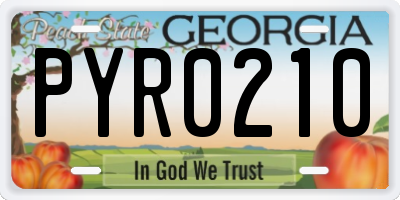 GA license plate PYR0210