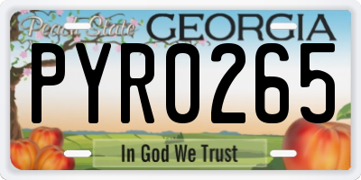 GA license plate PYR0265