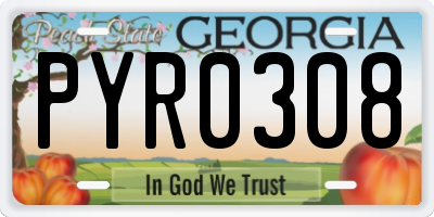 GA license plate PYR0308