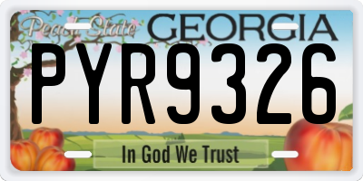 GA license plate PYR9326