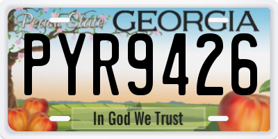 GA license plate PYR9426