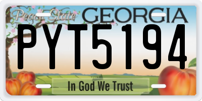 GA license plate PYT5194