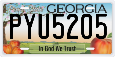 GA license plate PYU5205