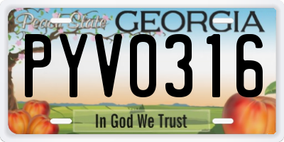 GA license plate PYV0316