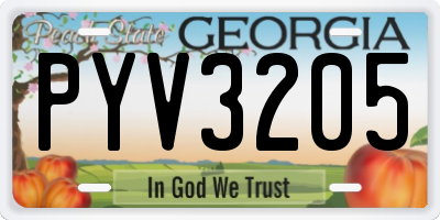 GA license plate PYV3205