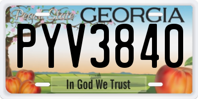 GA license plate PYV3840
