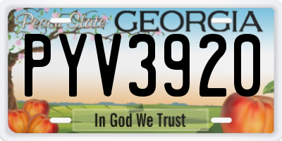 GA license plate PYV3920