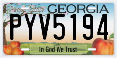 GA license plate PYV5194