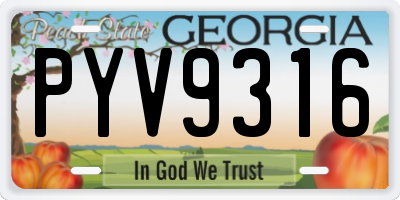 GA license plate PYV9316