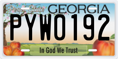 GA license plate PYW0192