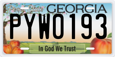 GA license plate PYW0193