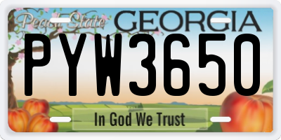 GA license plate PYW3650
