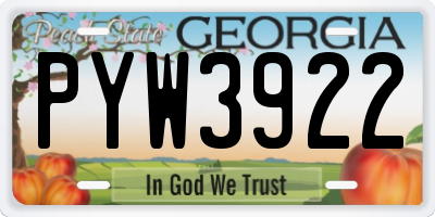 GA license plate PYW3922