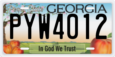 GA license plate PYW4012