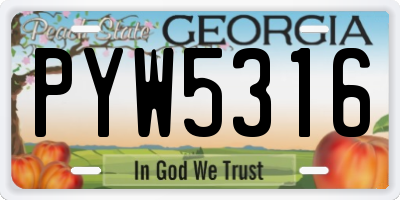 GA license plate PYW5316