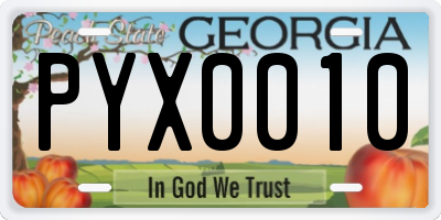 GA license plate PYX0010