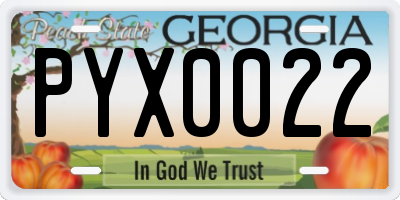 GA license plate PYX0022