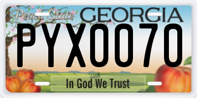 GA license plate PYX0070