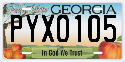 GA license plate PYX0105