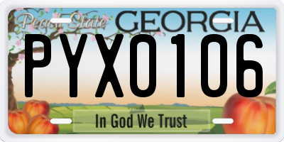 GA license plate PYX0106