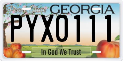 GA license plate PYX0111