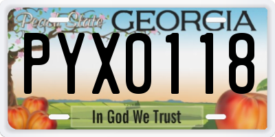 GA license plate PYX0118