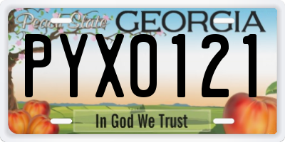 GA license plate PYX0121